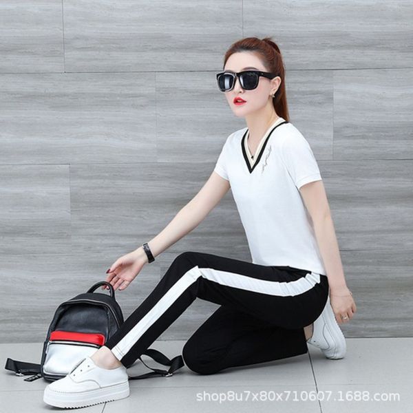 

cotton 2020 suit women's new running sportswear sportswearpants sportswear leisure sports suit women's pants two piece set iyypq, Gray