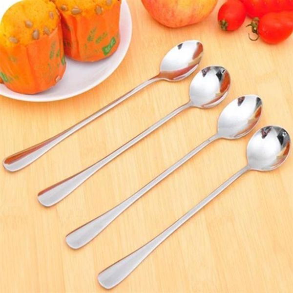 

long handled stainless steel spoon ice cream coffee spoon teaspoon cocktail stirring spoons barware drinking tool #w