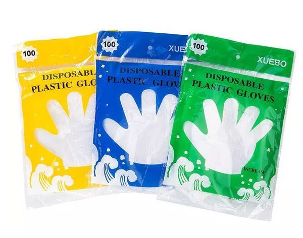 

factoryfood grade transparent thickened beauty housekeeping disposable 100pcs/bag health gloves with colorful retail bag