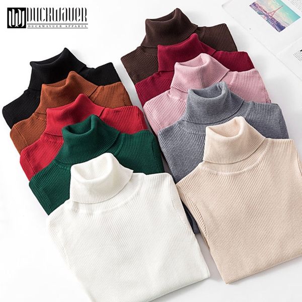 

duckwaver autumn winter women knitted turtleneck sweater soft polo-neck jumper fashion slim femme elasticity pullovers y200116, White;black