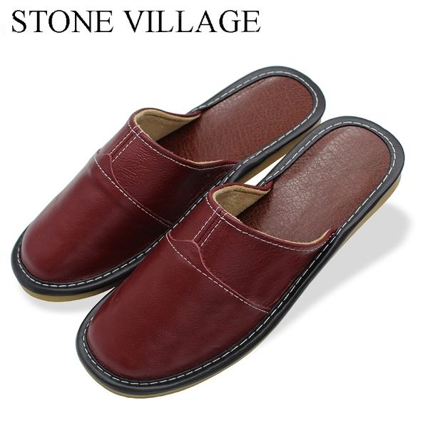 

plus size 35-44 genuine leather women men slippers summer home slippers women men shoes non-slip home floor shoes y200106, Black