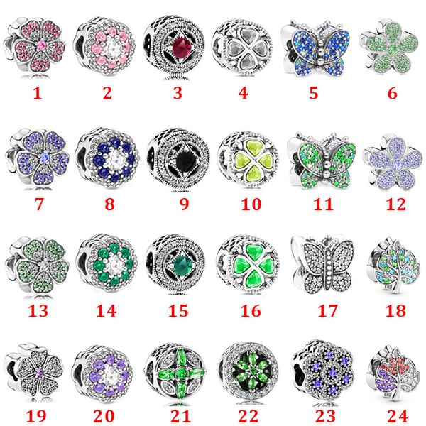 Echtes 925er-Sterlingsilber, passend für Pandora-Armbänder, grüne Schmetterlings-Kreuz-Perlen, Liebesherz, blauer Crysta-Charm für DIY-Perlen-Charms