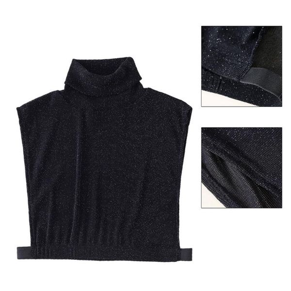 

women turtleneck ribbed fake dickey collar glitter translucent striped vest crop sweatshirt decorative ha jllhhi, Blue;red