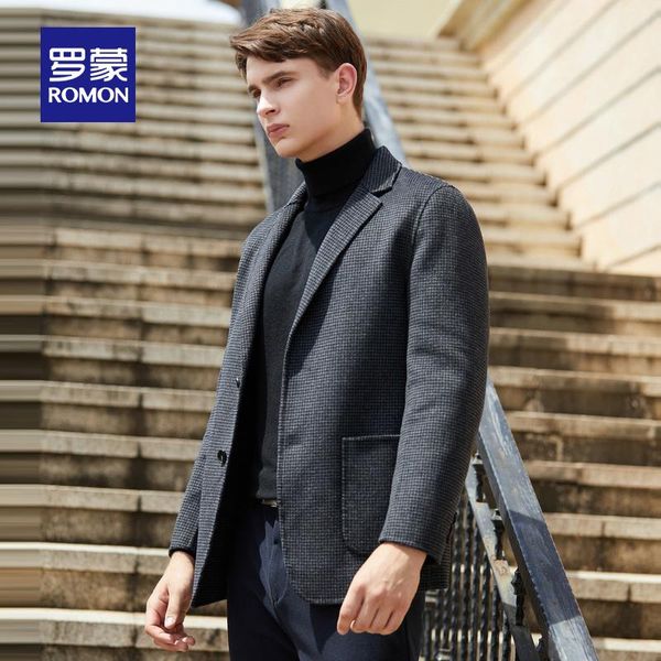 

romon 2020 winter new men's wool double-sided woolen coat lapel woolen coat 6d222250, Black