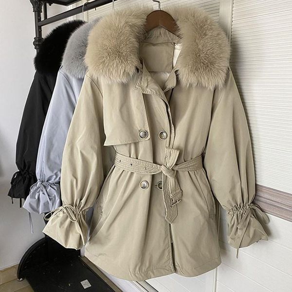 

big real fur collar 2020 новые вниз parka зимней куртки женщины 90% белая утка вниз куртка толстого капюшон пояс женского снег outwear, Black