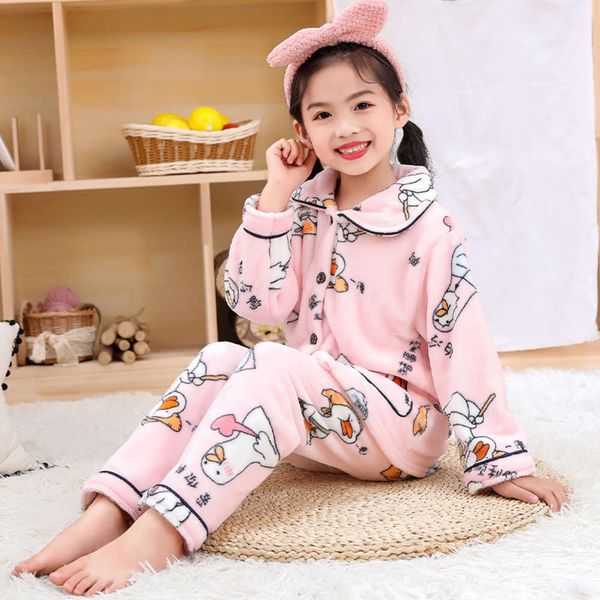 

warm flannel fce pajamas suit middle coral school home plush thickened winter children's wear xsd7, Blue;red