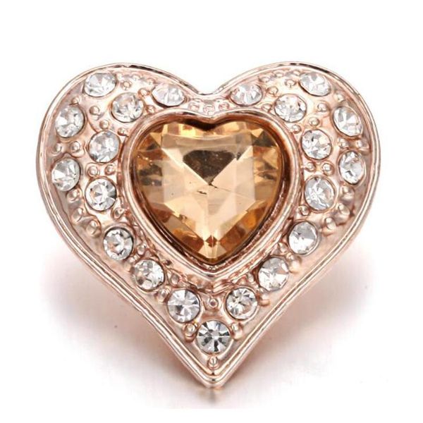 

10pcs new rose gold snap button jewelry rhinestone crystal love heart snap button for 18mm snap bra sqcaum homes2007, Bronze;silver