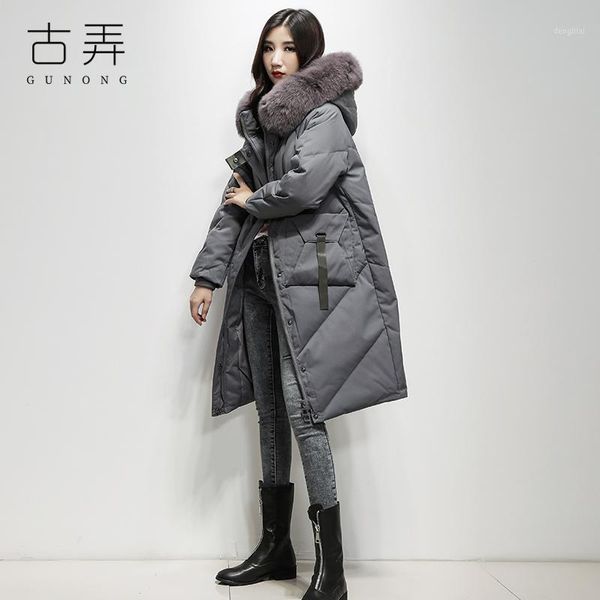 

down jacket female long section 2020 winter new loose really fur collar fashion long section thick knee coat1, Black