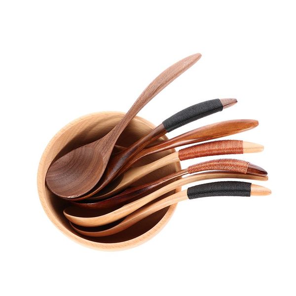 

1pc japanese style wooden spoon lacquer tableware heat resistant wood soup spoon handle kinking style spoon drink soup h bbynhg