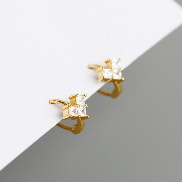 

hoop & huggie 100% 925 silver gold color square heart zirconia stone earring for women gift pendientes ear piercing oorbellen 2021, Golden;silver