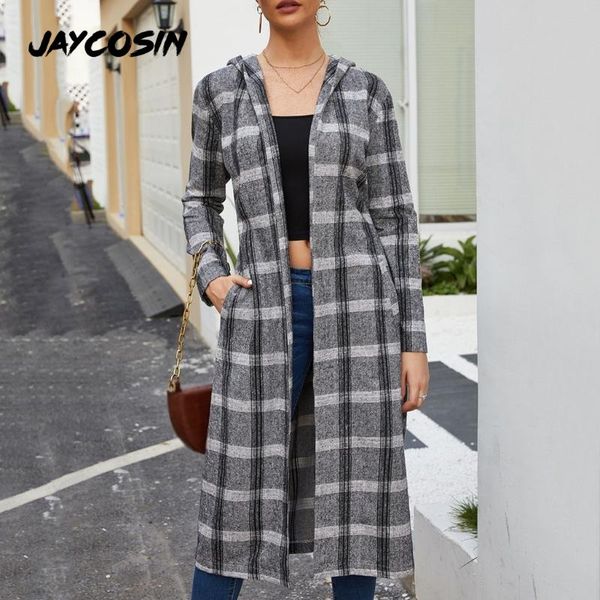 

women's wool & blends jaycosin 2021 women coat british plaid slim straps woolen windbreaker warm female elegant plaszcze damskie, Black