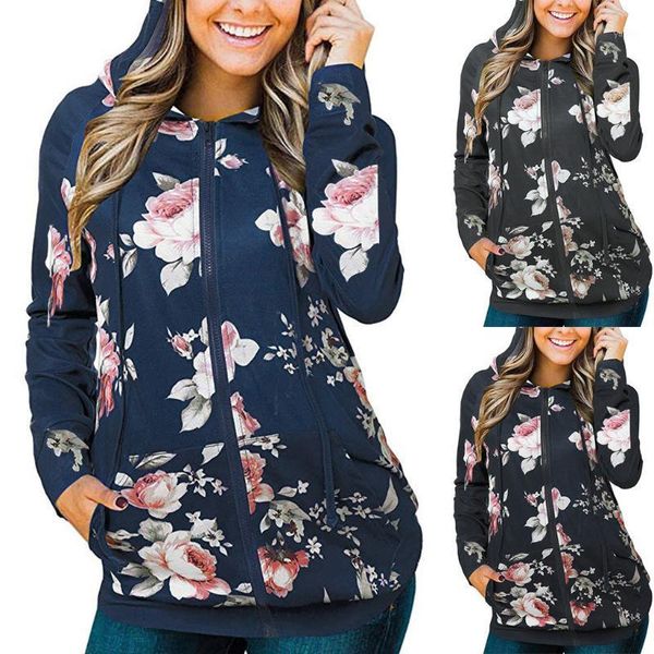 

hoody female women's fashion hoodie winter print zippered pocket with hat coat women's sweatshirt busos para mujer 20201, Tan;black