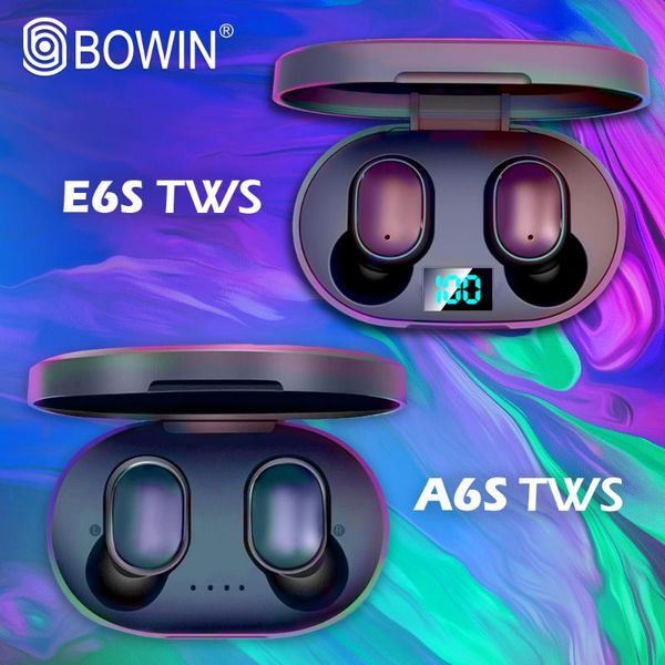 

bowin bluetooth 5.0 e6s /a6s earbuds noise canceling led display sport earphones tws wireless earbuds with mic 3d sound
