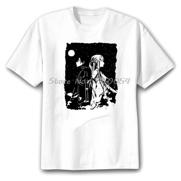 

sao anime sword art online print white asuna&kirito tshirt loose short sleeve tshirt japanese tees hooded sweatshirt hoodie men t shirt