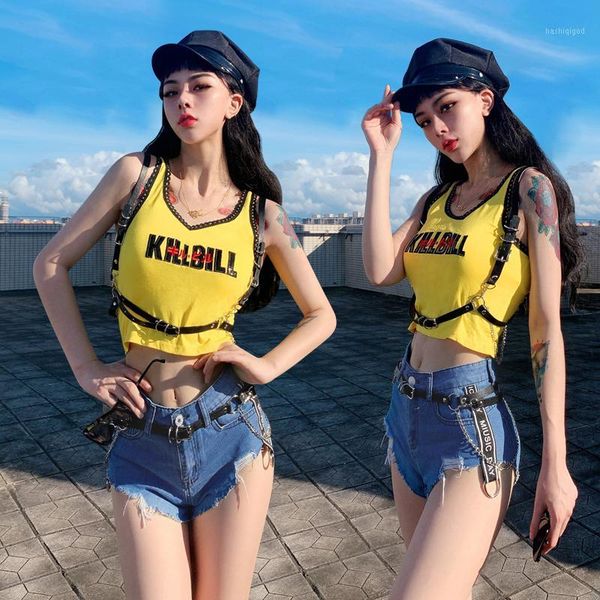 

nightclub bar ds stage costumes women new hip hop clothes fashion camisole denim shorts jazz suit rave stage outfits dn61301, Black;red