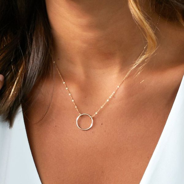 

circle necklace handmade jewelry gold filled choker pendants collier femme kolye collares charm hoop women jewelry boho necklace q0531, Silver