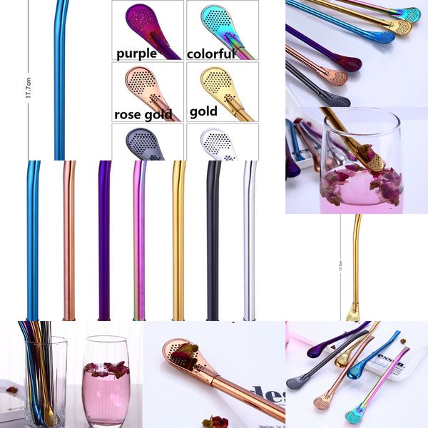 

straws filter straw stainless steel drinking bombilla spoon yerba mate tea reusable colorful 1 n45gm