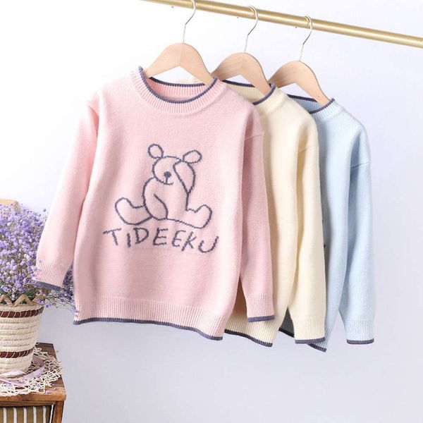 

t-shirt 2021 spring wear thin girls' korean zhongda children's round neck sweater 130-160, Blue
