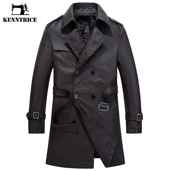 

kenntrice overcoat winter leather coat long jacket men motorcycle leather jackets pu trench coat men's faux overcoats, Black