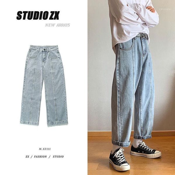 

autumn korean style straight jeans men's fashion retro blue jeans pants men streetwear loose hip-hop denim trousers mens s-2xl1
