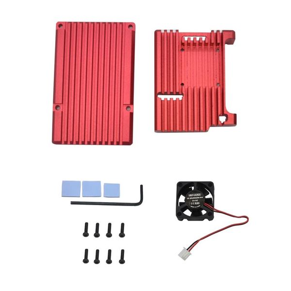 

for raspberry pi 4 aluminum alloy case cnc protective cover enclosure with cooling fan for raspberry pi 4 model b(red