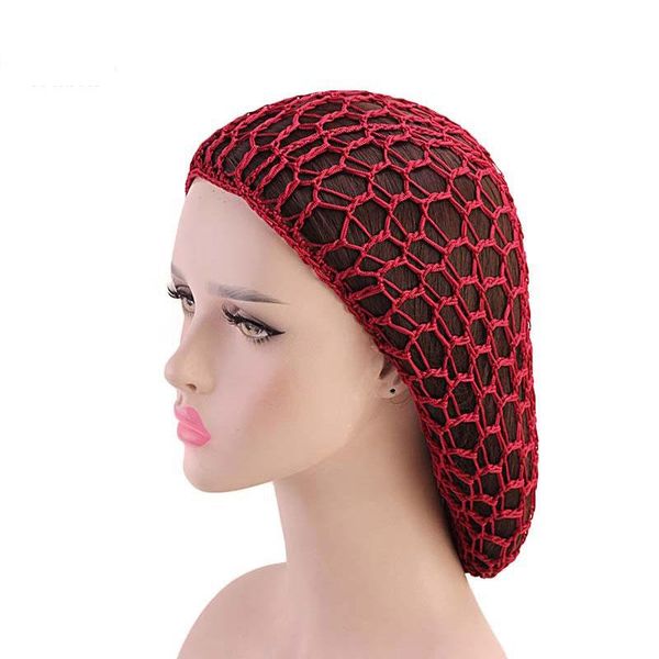 

soild color hairnet women soft rayon crochet hairnet oversize knit hat cap girls snood hair net headbands lady hair accessories q sqcdgl