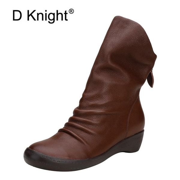 

натуральная кожа коричневый черный середина теленок сапоги элегантные обувь женская обувь botas mujer vinatge назад zipper дамы western boot, Black