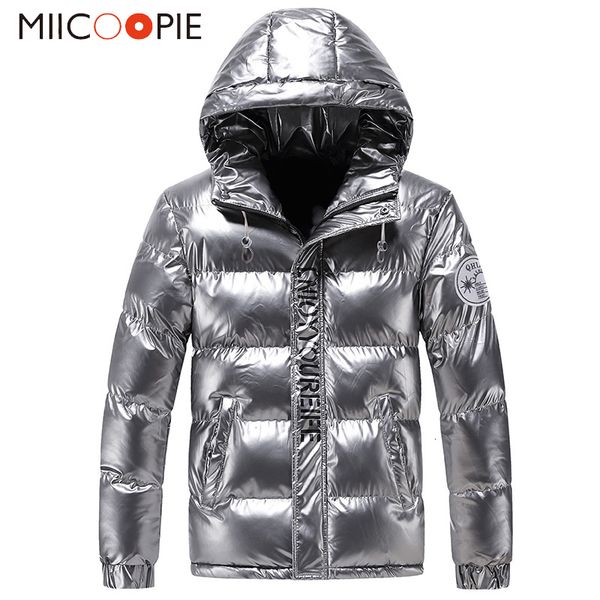 

fashion men clothing warm letter printed silver mens down jacket streetwear zipper male hooded winter jackets doudoune homme 4xl, Black