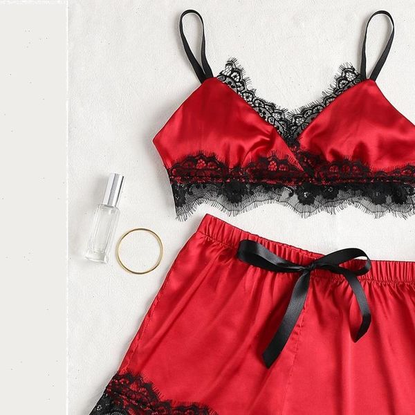 

2pcs set women satin lace sleepwear babydoll lingerie nightdress pajamas, Gray