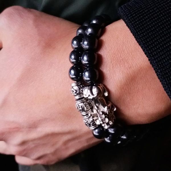 

feng shui magnetic hematite stretch beads bracelet men women wristband pixiu wealth and good luck pi yao black bracelet
