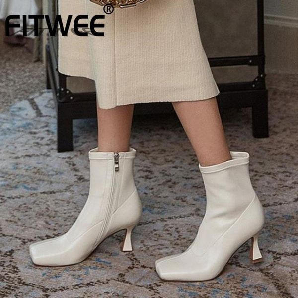 

fitwee fashion ankle boots women winter shoes women boots fashion high heel zipper footwear size 33-40, Black