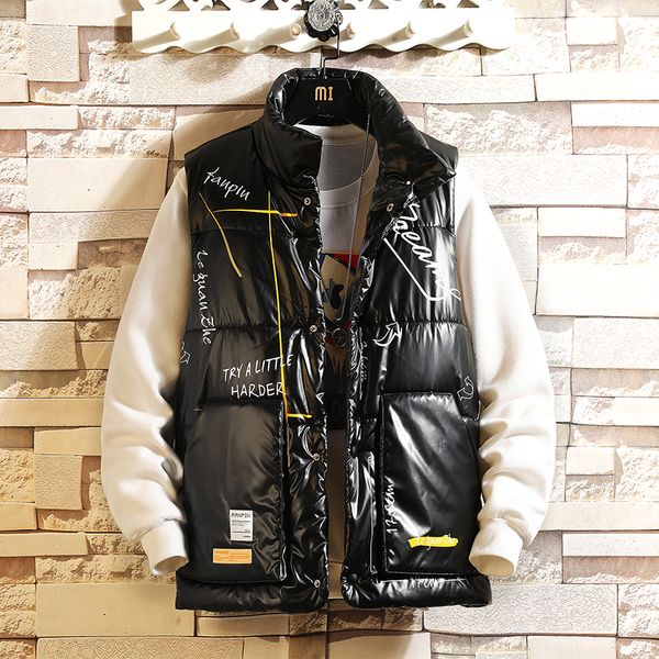 

2021 new autumn no sleeves jacket down vest warm black leather with padded jackets size 5xl 5qyg, Black;white