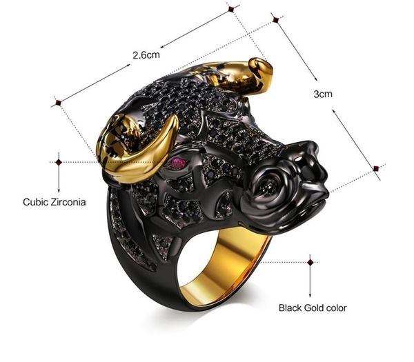 

dreamcarnival 1989 коренастый black bull с golden color horns punk hip hop cz большое кольцо для унисекс мужчины женщины street fashion11, Silver