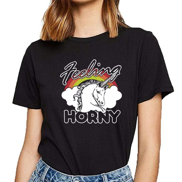 

топы женщин feeling horny unicorn cute tee радуга пуны смешная r материнство comic подпись короткой женщин спорт толстовка толстовка футболк