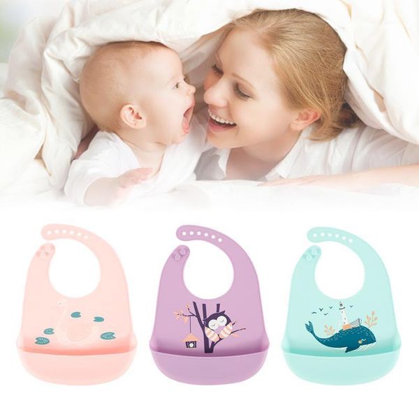

baby bibs waterproof silicone baby bibs feeding burp cloths toddler kids boys adjustable feed apron saliva eating breastplate1, Slivery;white
