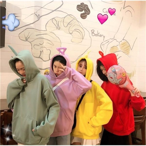 

autumn and winter solid color loose hooded sweatshirt women lj200808, Black