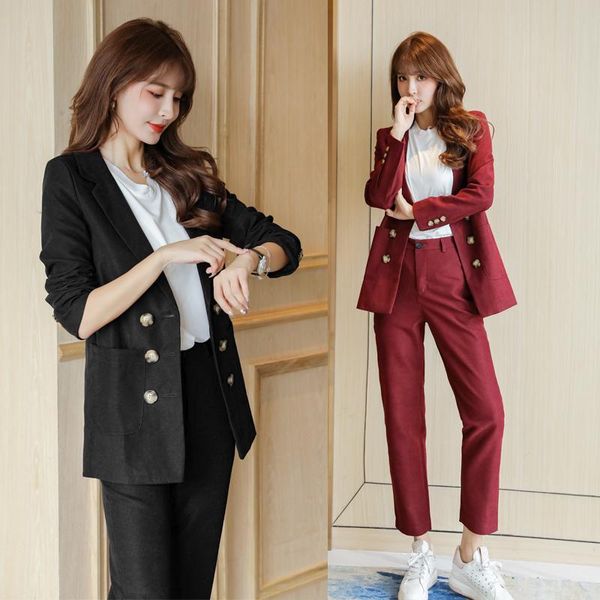 

2021 autumn winter new suit female casual korean two-piece corduroy suit elegant two piece set and pants clothes for women, Gray