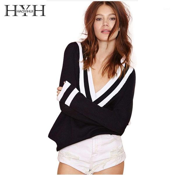 

haoyihui hyh 2017 women sweaters and pullovers long sleeve striped v-neck women autumn winter casual knitted sweater1, White;black