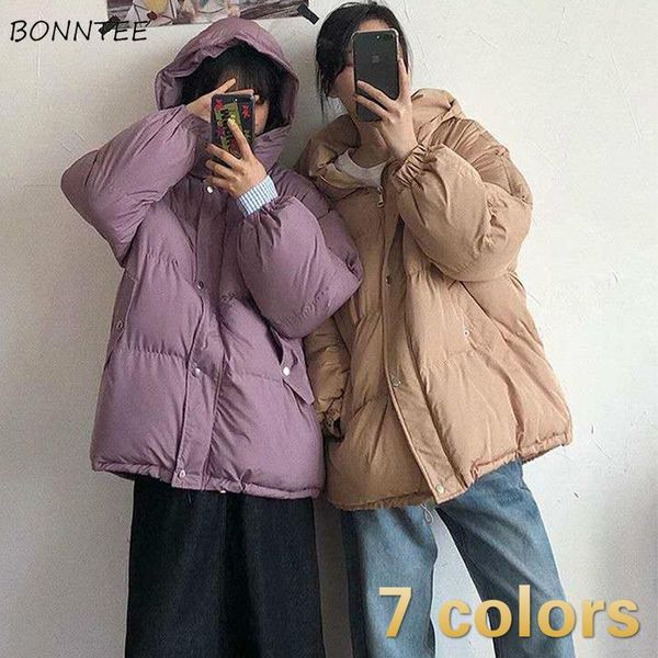 

parkas women sweet clothing thicker pure warm popular all-match female coats mujer 2020 regular winter new cotton outwear hooded, Black
