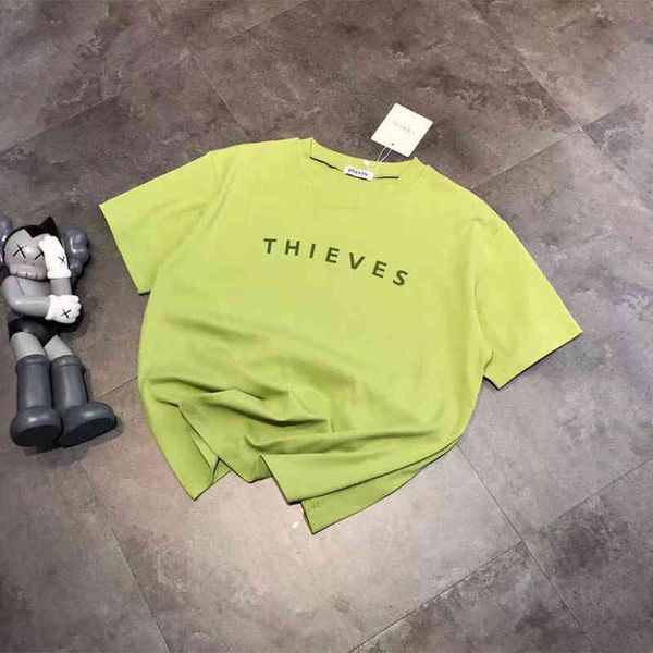 

2022 factory wholesale new high version summer women's avocado green letter t-shirt loose casual couple round neck short sleeve top, White