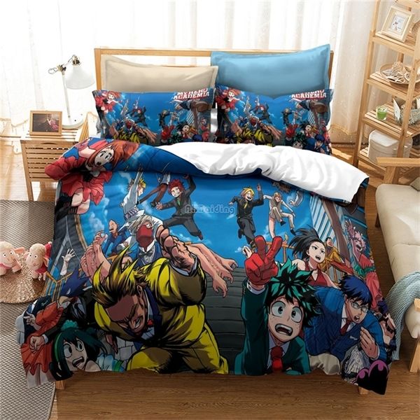 Novo meu herói academia 3d conjunto de cama bakugou katsuki todoroki grito capa edredão fronha crianças anime roupa cama c102187