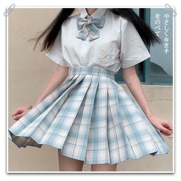 

college style student wear cute summer new dk lattice skirt suit pleated skirt jk uniform genuine female accessory1, Black