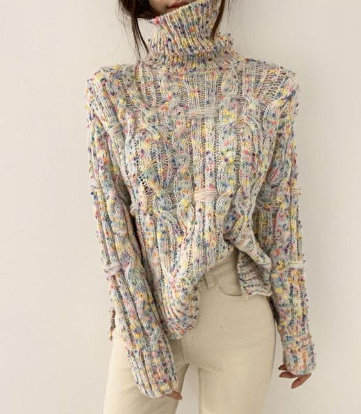 

korean turtleneck sweater woman 2021 autumn winter bottoming sweaters warm twist loose knitted pullover jumper letter women, White;black