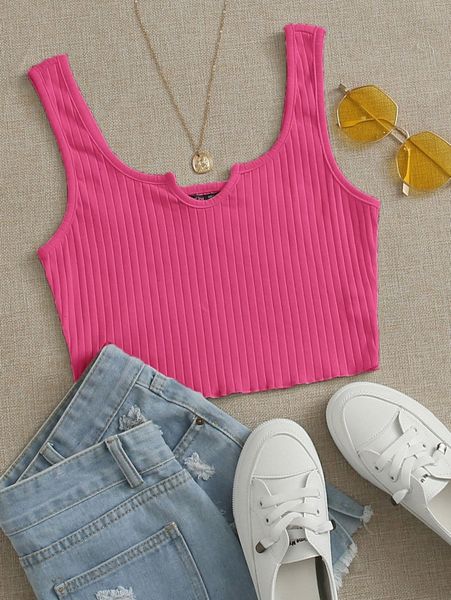 

notched neck rib-knit crop tank i3kd#, White