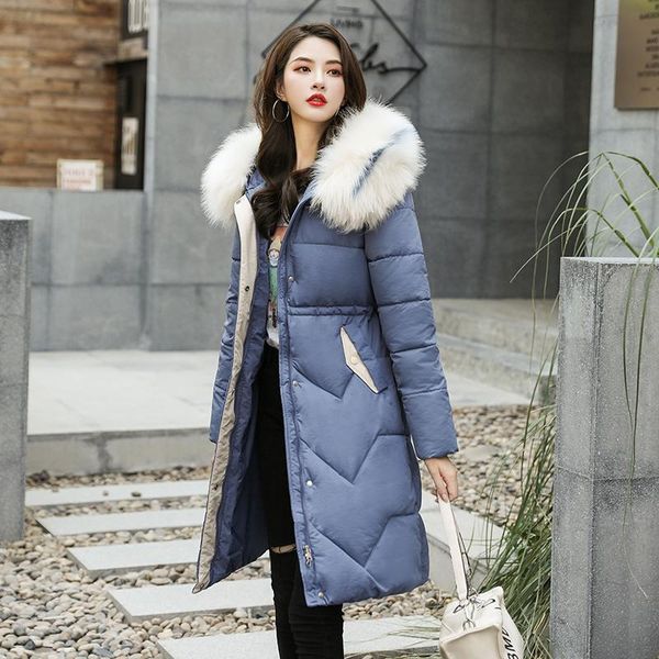 

women new warm adjustable stripe casual slim long parka coat winter jacket fur collar jakcet, Black