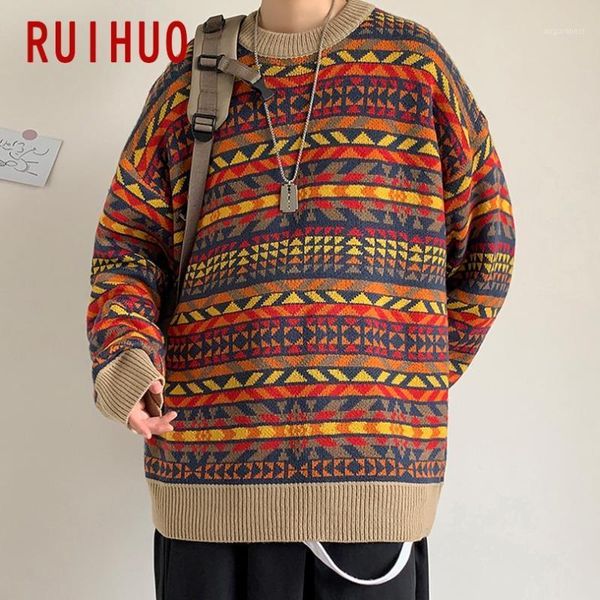 

ruihuo geometric knitted sweater men clothing pull sweaters winter men clothes pullover mens coat 2020 autumn winter new -2xl1, White;black