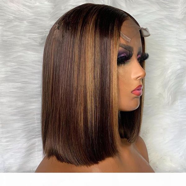 

heighlight blonde u part wig lace front human hair wigs 5*5 pu silk base wig cut short bob brazilian remy hair lace wigs, Black;brown