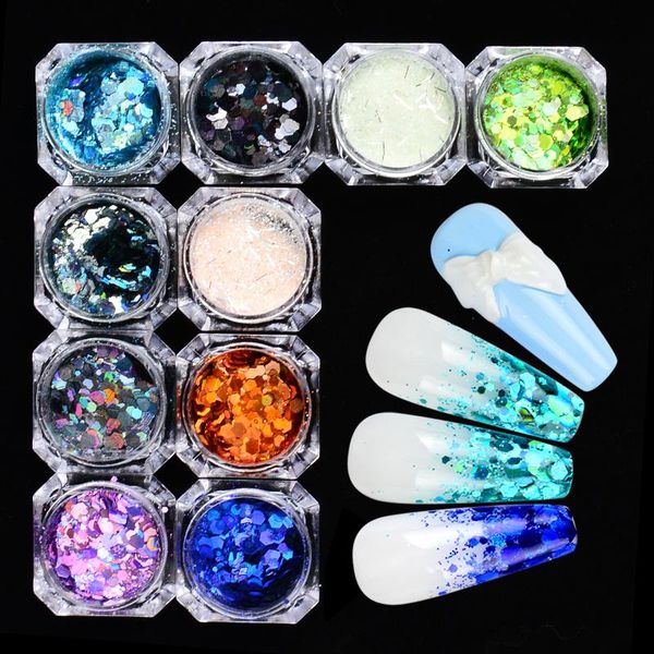 

nail glitter 1 pc hexagon sparkles mix size art powder sequins flakes mermaid holographic decorations, Silver;gold