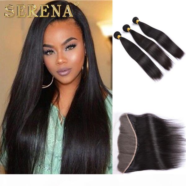 

brazilian hair virgin unprocessed human hair extensions 13x4" lace frontal with silk base ear to ear closures silky straight 7a hair bu, Black;brown