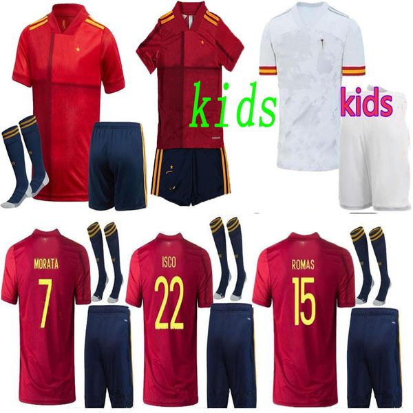 

kids footbal kits 2020 maillot de foot camiseta futbol 20/21 ramos isco pique sergio morata red home away football shirts, Black;yellow